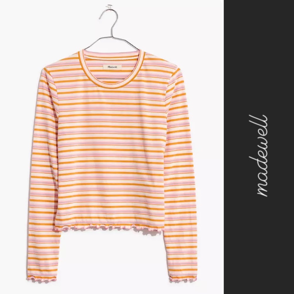 Madewell Ruffle-Edge LS Tee Clyde Stripe NWOT • L